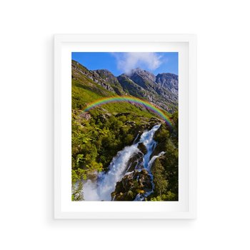 Plakat w ramie 30x40 - Tęczowe góry - harmonia kolorów - tęcza, góry - rama biała