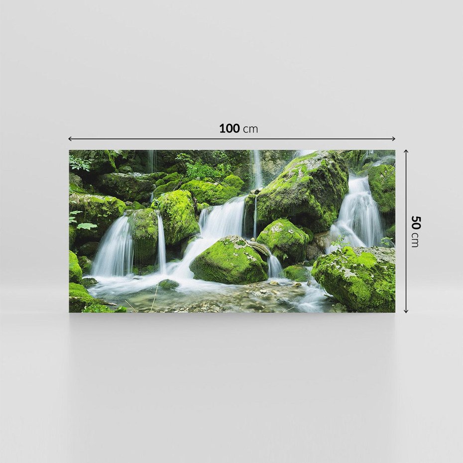 Obraz na płótnie 100x50 - Spokojny wodospad w lesie nad rzeką - wodospad, las