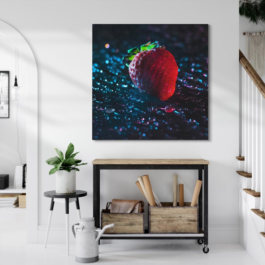 Obraz na płótnie 40x40 - Truskawka - Kropelkowa Świeżość - truskawka, krople