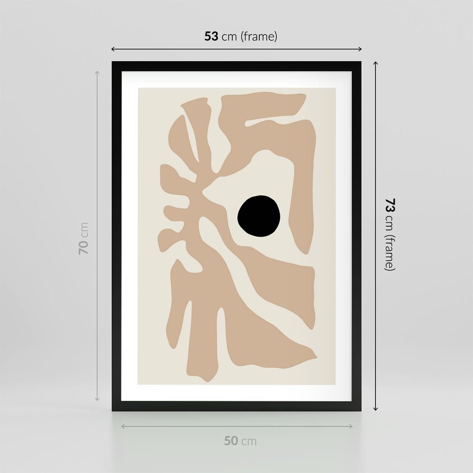 Plakat w ramie 50x70 - Eksploracja Abstrakcji - beżowa absrakcyjna kompozycja, czarny akcent - rama czarna
