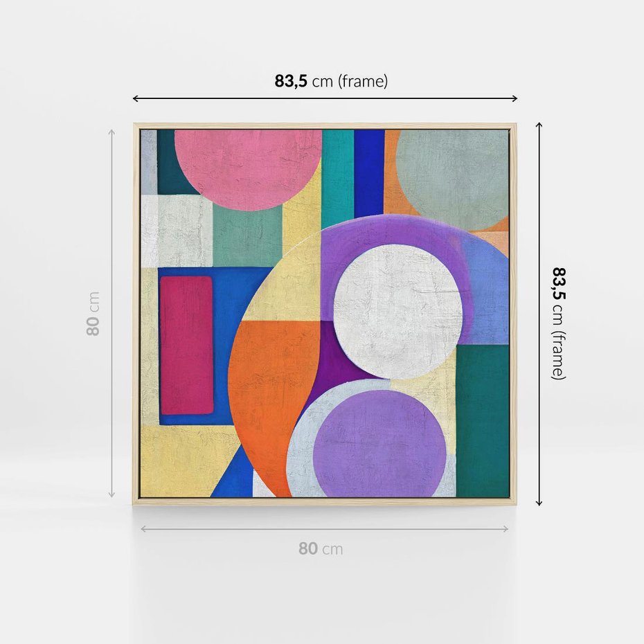 Obraz w ramie 80x80 - Migotliwe Impulsy Dźwięku - różne geometryczne formy, koła - rama drewno