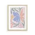 Plakat w ramie 30x40 - Pastele Kwiatowych Plam - pastelowe kwiaty, na beżowym tle - rama drewno