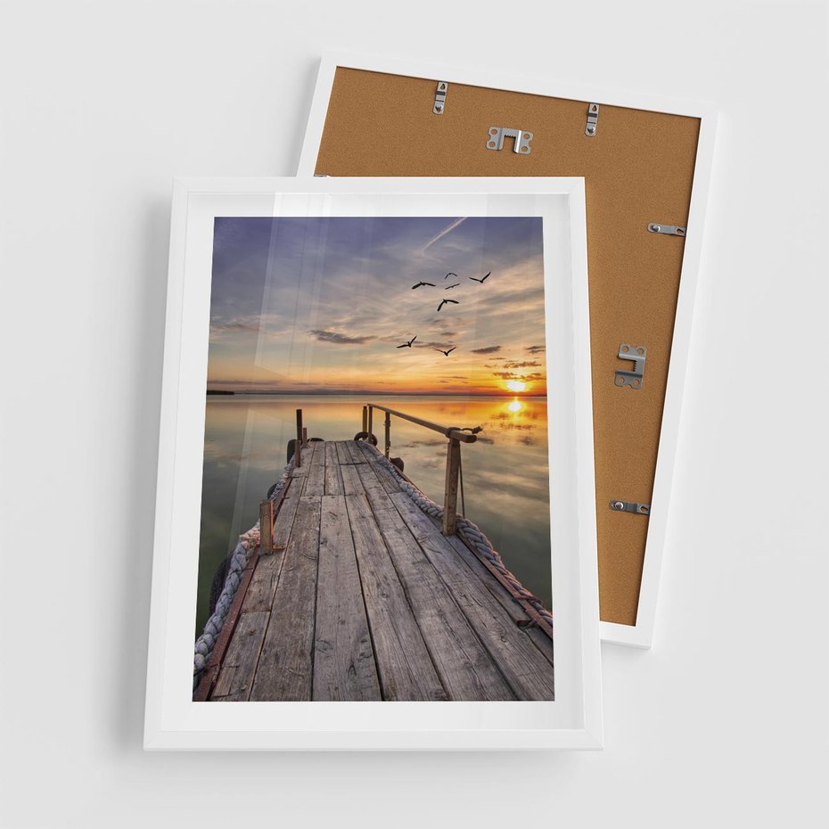 Plakat w ramie 50x70 - Zachód Słońca na Pomostcie - zachód, słońca - rama biała