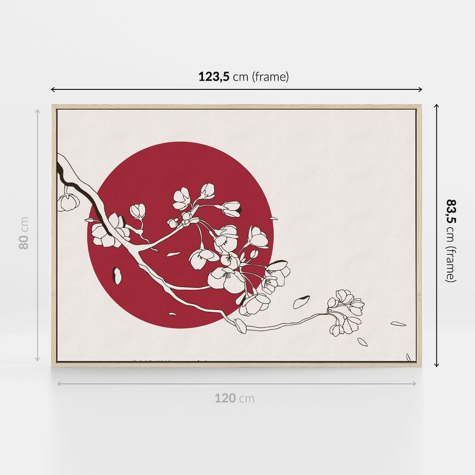 Obraz w ramie 120x80 - Esencja Zen - kwiatnąca wiśnia, orientalna grafika - rama drewno