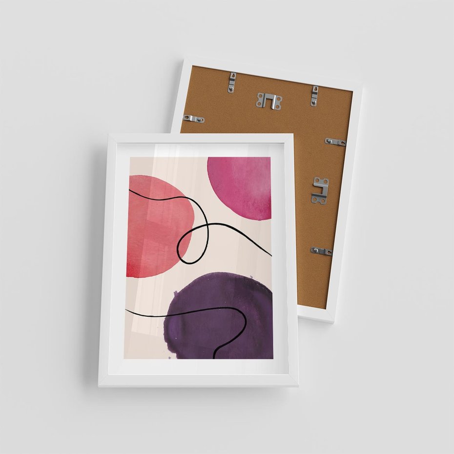 Plakat w ramie 30x40 - Migoczące Echo - abstrakcyjne akwarelowe plamy, nieregularne linie - rama biała