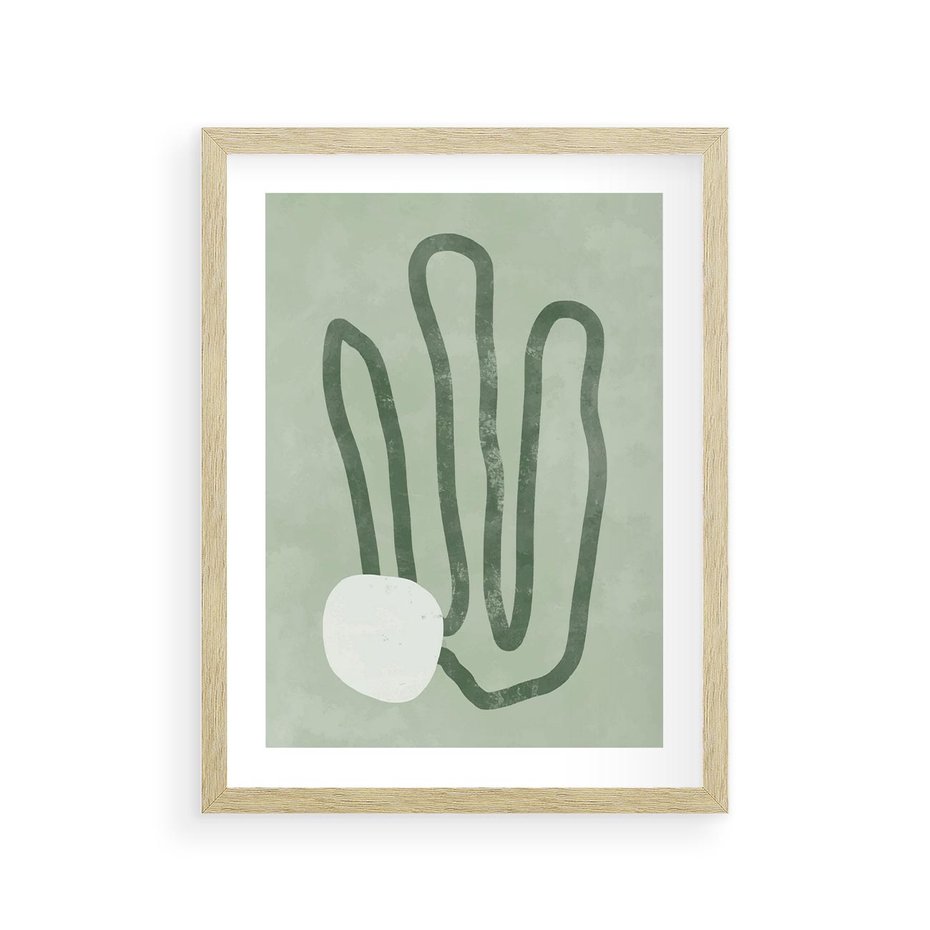Plakat w ramie 30x40 - Spokojne Kształty Natury - zielona abstrakcja, zgaszona zieleń - rama drewno