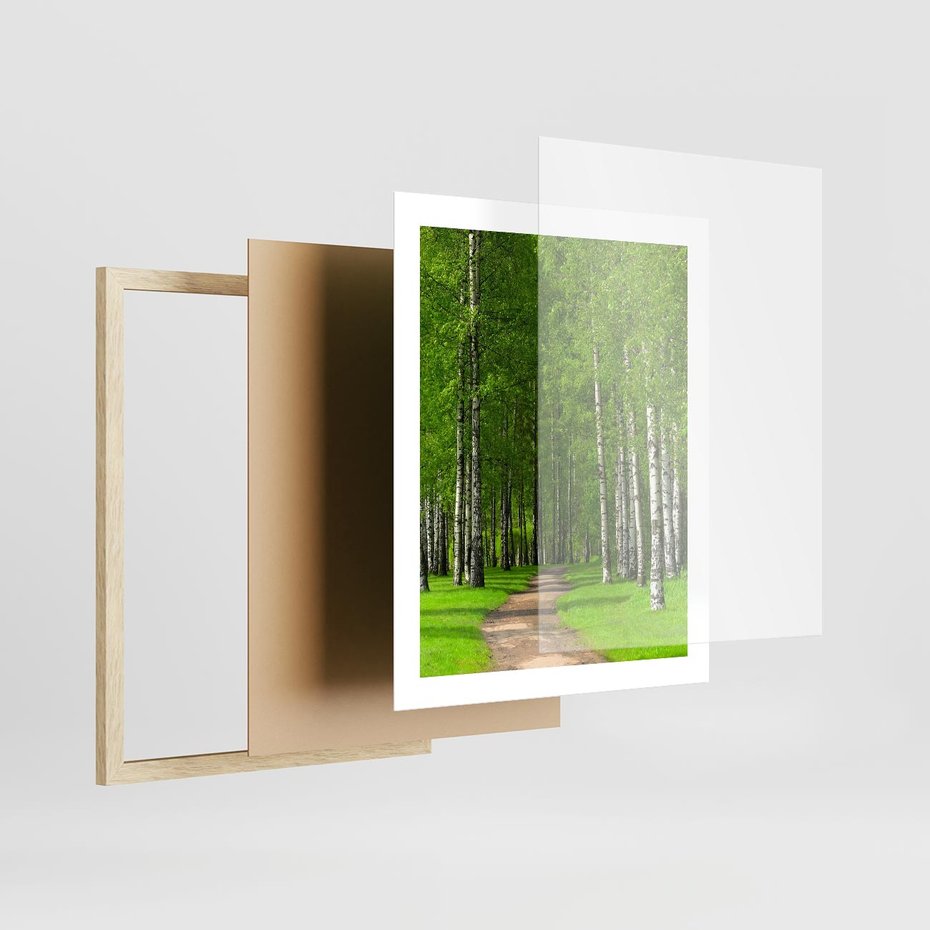 Plakat w ramie 40x50 - Spacer Ścieżką w Urokliwym Lesie - las, ścieżka - rama drewno