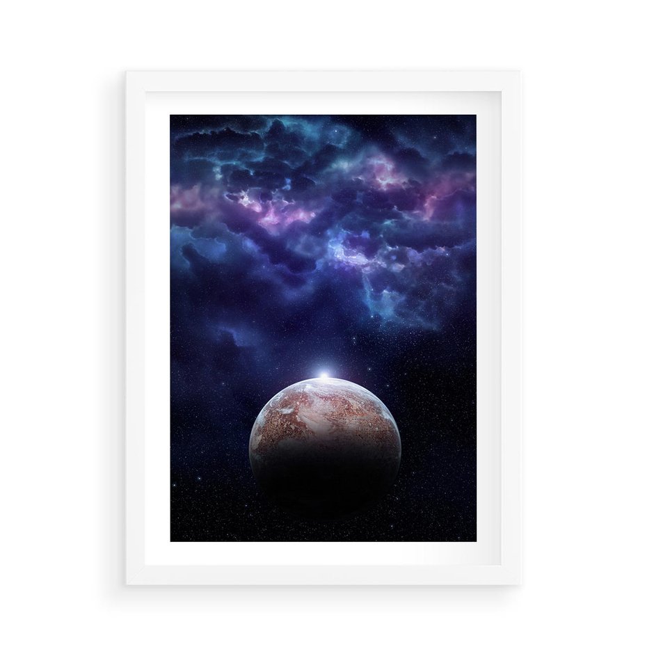 Plakat w ramie 50x70 - Kosmos - Ziemia i Księżyc - kosmos, ziemia - rama biała