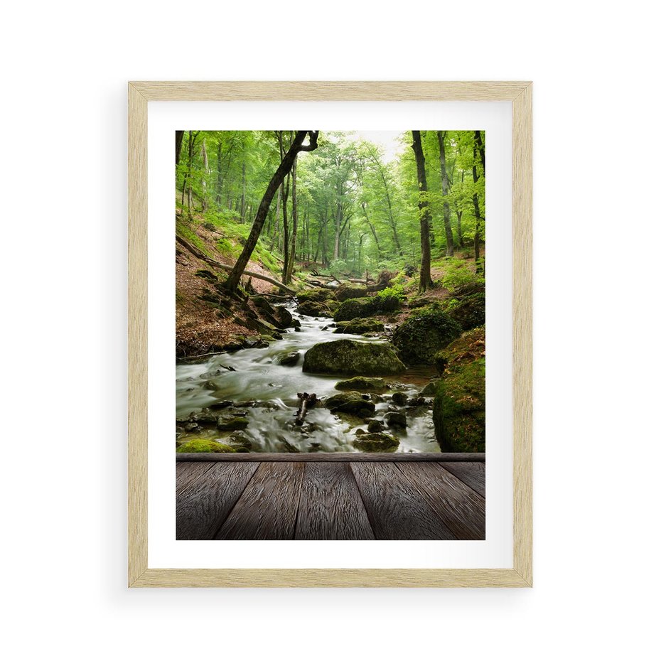 Plakat w ramie 40x50 - Strumyk w lesie - strumyk, w lesie - rama drewno