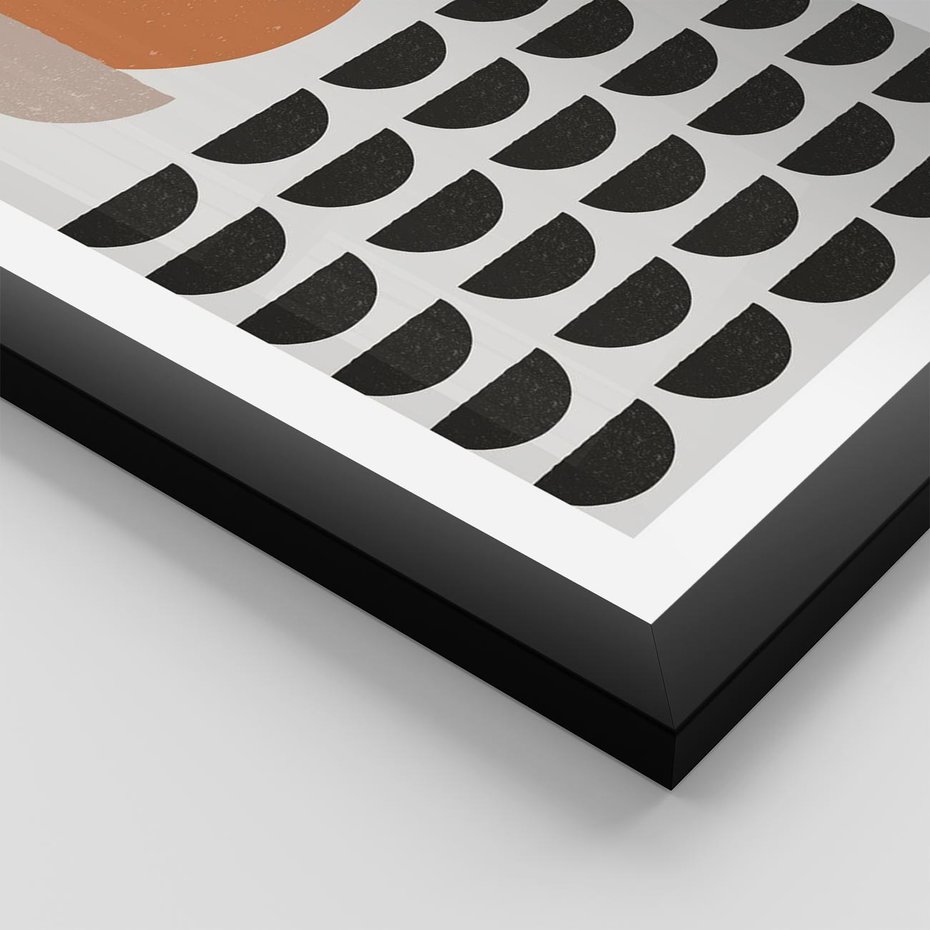 Plakat w ramie 50x70 - Geometryczna Ekspresja - geometryczny graficzny obraz, pomarańczowe koło - rama czarna