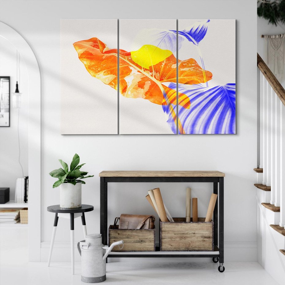 Obraz na płótnie 120x80 - Energetyczne Indygo - retro, tropikalne liście