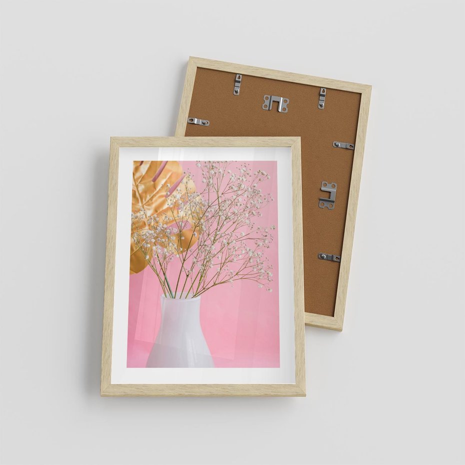 Plakat w ramie 30x40 - Przyjemność Złotej Natury - złote, liście - rama drewno