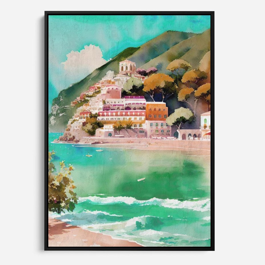 Obraz w ramie 70x100 - Na Zboczu - akwarela, nadmorski pejzaż - rama czarna