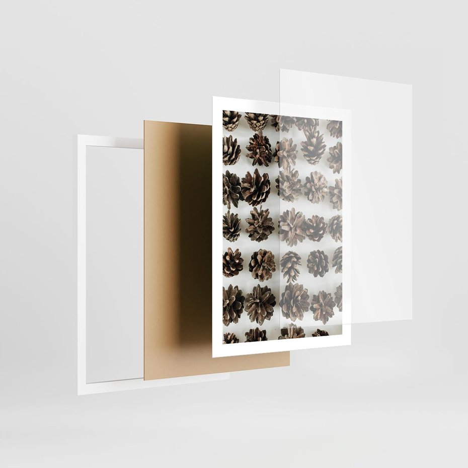 Plakat w ramie 50x70 - Jesienna Tekstura - kompozycja z suchych szyszek, jesienne szyszki - rama biała