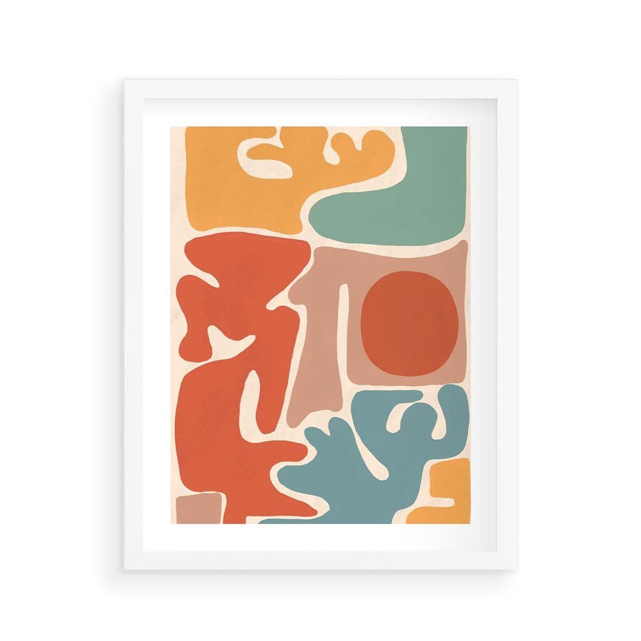 Plakat w ramie 40x50 - Pastelowa Symfonia Kształtów - abstrakcyjne kolorowe formy, pastelowe kolory - rama biała