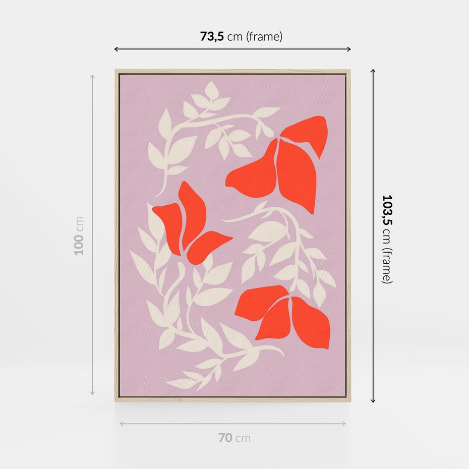 Obraz w ramie 70x100 - Kwiatowa Kreatywność - nowoczesny plakat, roślinne motywy - rama drewno