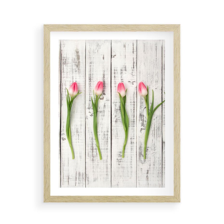 Plakat w ramie 50x70 - Kwintesencja Piękna - kwiaty, tulipany - rama drewno