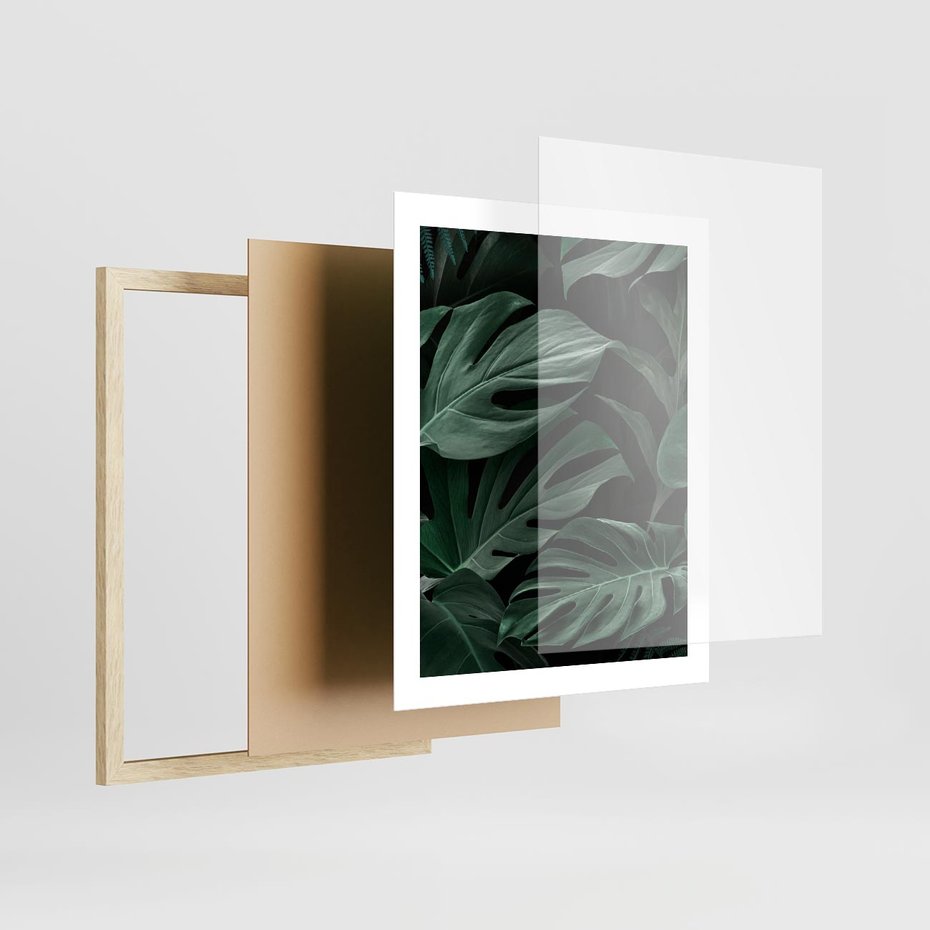 Plakat w ramie 40x50 - Zielone Liście Monstery w Dżungli - zielone liście monstery, dżungla - rama drewno