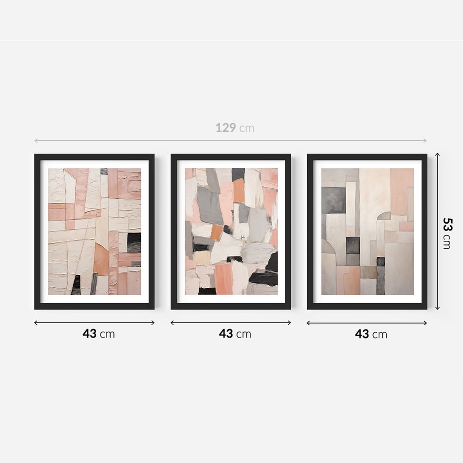 Zestaw obrazy w ramie 40x50 galeria - pastelowa, abstrakcja, olejny - rama czarna