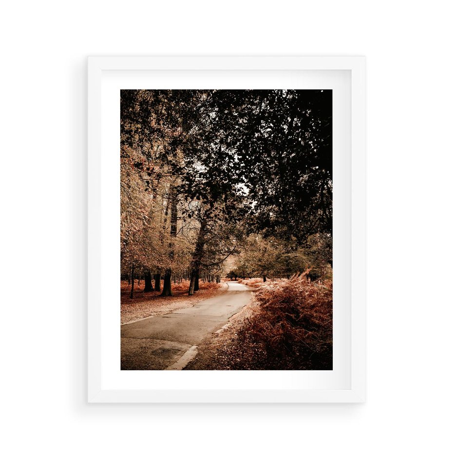 Plakat w ramie 40x50 - Magia Jesieni: Pejzaż Parku w Odcieniach Żółci - jesień, park - rama biała