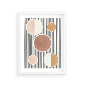 Plakat w ramie 30x40 - Rozplątane Granice - abstrakacyjna nowoczesna sztuka, koła okręgi - rama biała