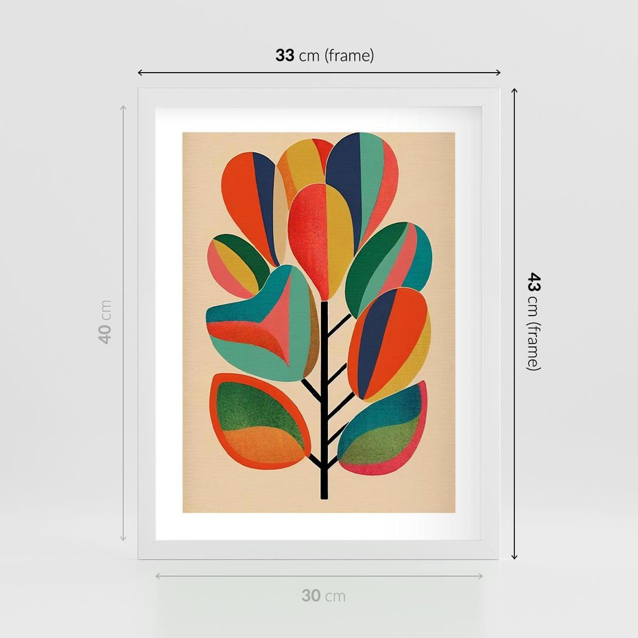 Plakat w ramie 30x40 - Wnętrza Kształtów - abstrakcyjny kolorowy tęczowy obraz, inspiracje roślinne - rama biała