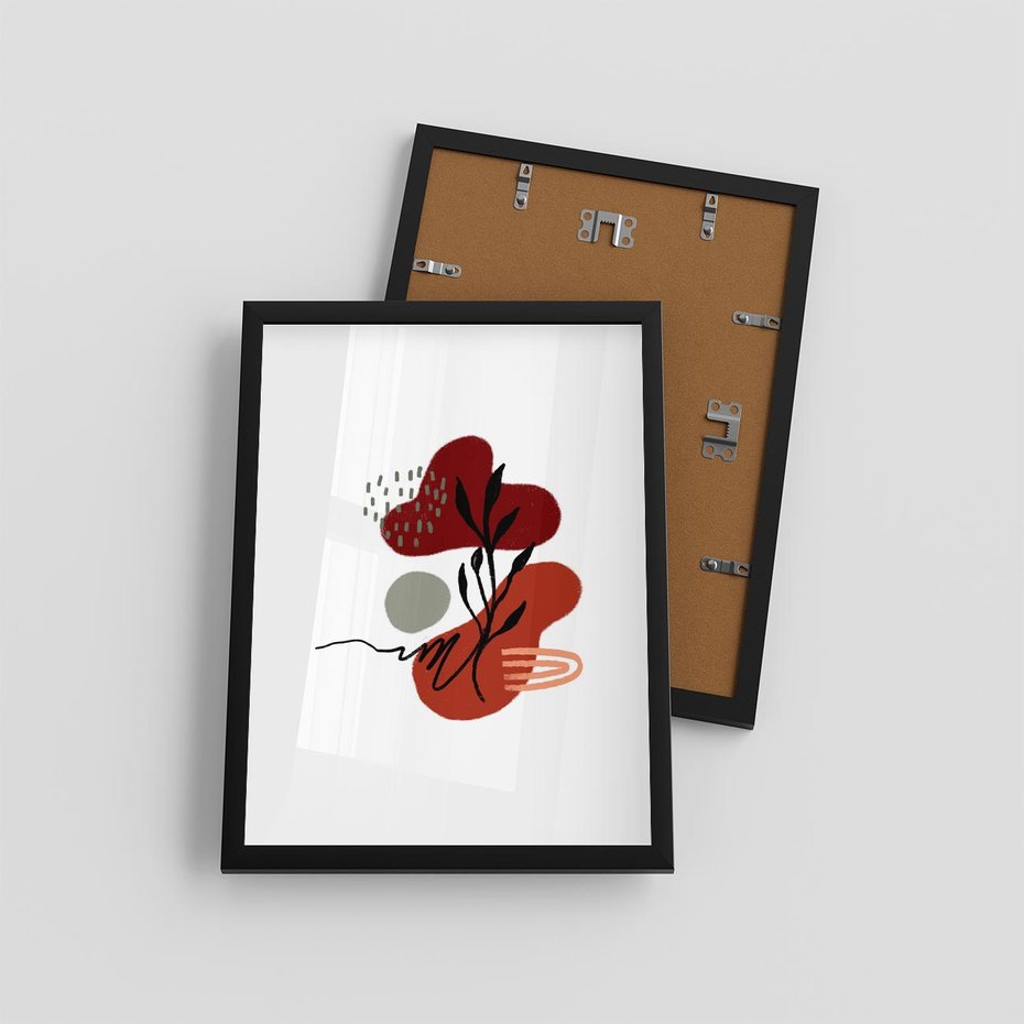 Plakat w ramie 30x40 - Migocące Kształty Liści - bstrakcyjna sztuka, boho kształty - rama czarna