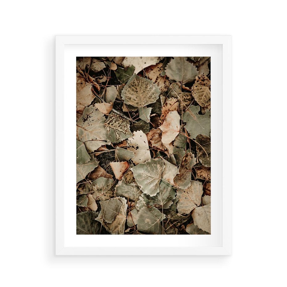 Plakat w ramie 40x50 - Magia Jesiennych Liści - liście, suche liście - rama biała