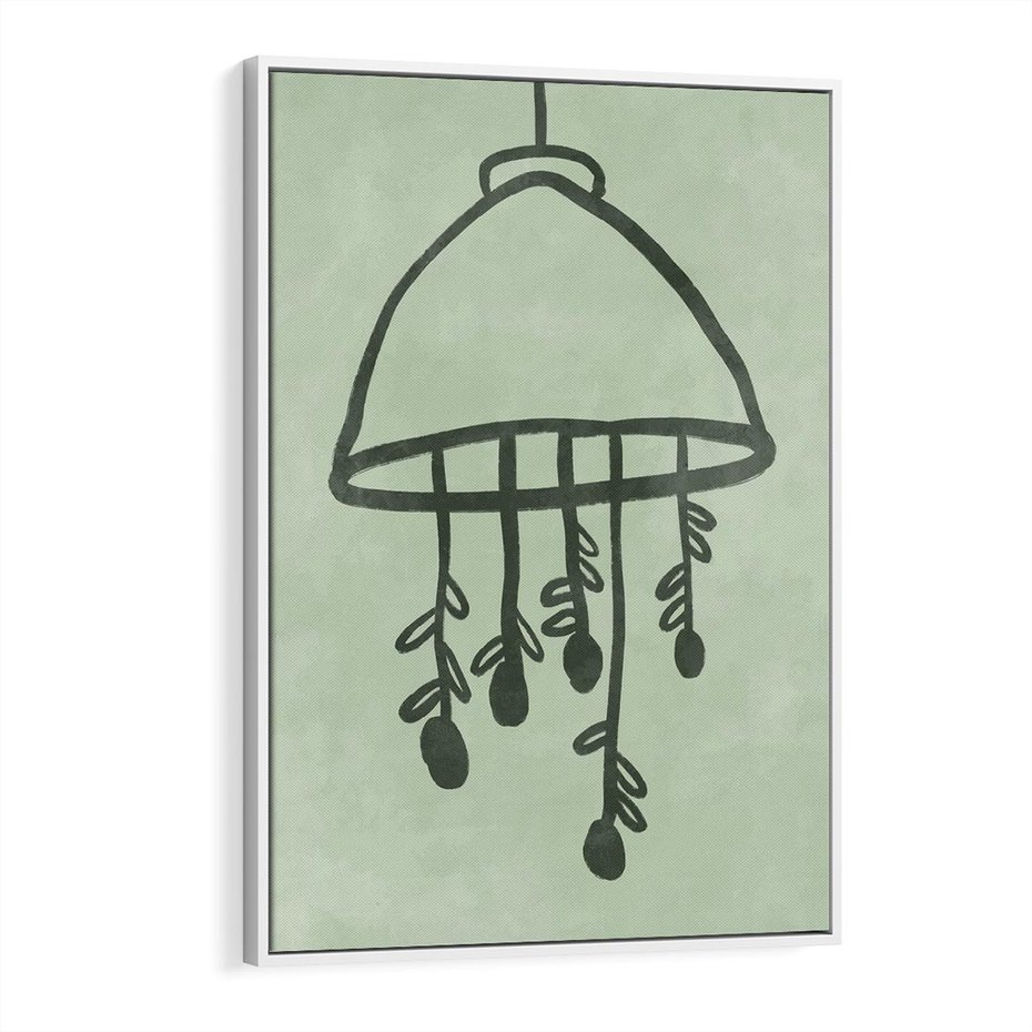 Obraz w ramie 80x120 - Zieleń Inspirującego Spokoju - plakat z abstrakcyjną zieloną lampą, skandynawski design - rama biała