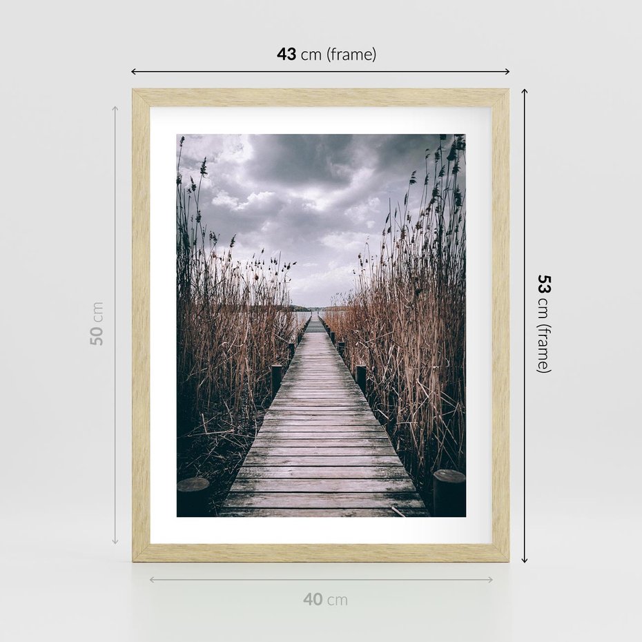 Plakat w ramie 40x50 - Mglisty krajobraz - pomost, morze - rama drewno