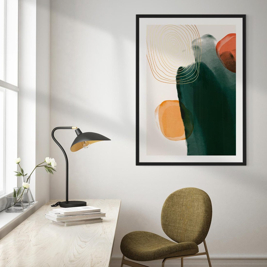 Plakat w ramie 40x50 - Modernistyczne Spektrum - abstrakcyjna granatowa plama, akwarela - rama czarna