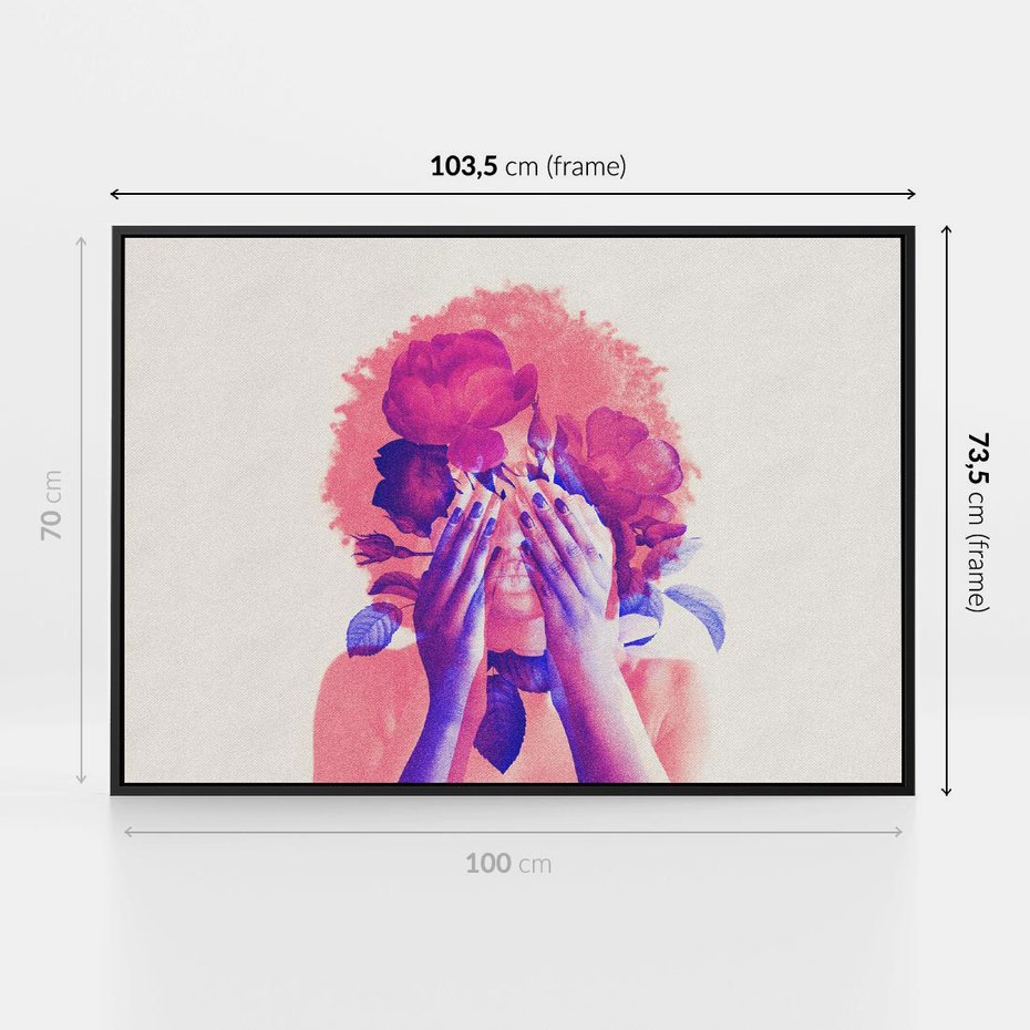 Obraz w ramie 100x70 - Kwiaty we Włosach - różowa postać, grafika - rama czarna