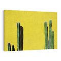 Obraz na płótnie 120x80 - Refleksje w roślinnym odbiciu - zielone kaktusy na tle żółtej ściany, soczyste kolory