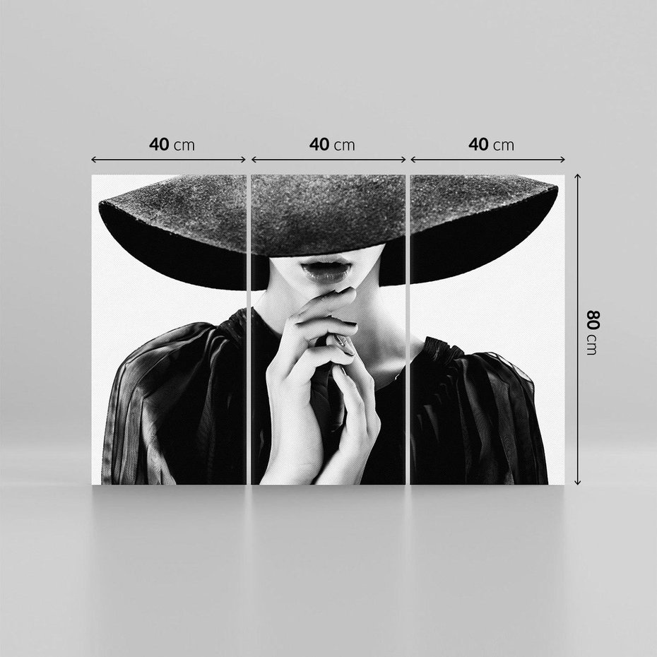 Obraz na płótnie 120x80 - Czarna Elegancja - fotografia czarno biała, zbliżenie portret kobiety w czerni