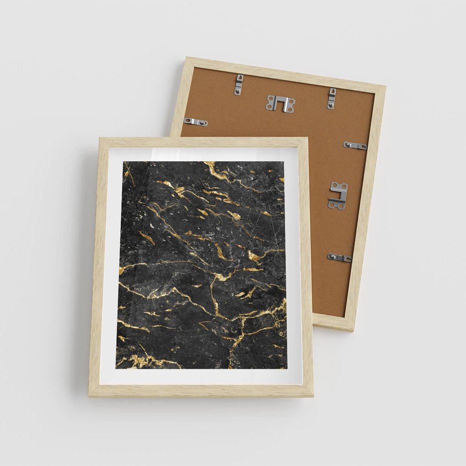 Plakat w ramie 40x50 - Egzotyczny Blask - marmur, złoto - rama drewno