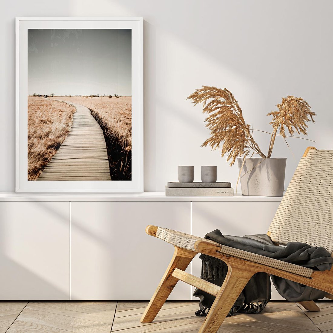 Plakat w ramie 40x50 - Spacer Ścieżką w Suchych Trawach - ścieżka wśród suchych traw - rama biała