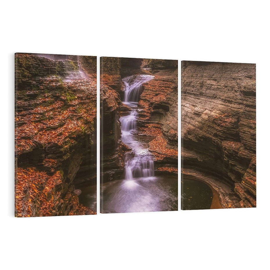 Obraz na płótnie 120x80 - Barwna Harmonia - strumień, las