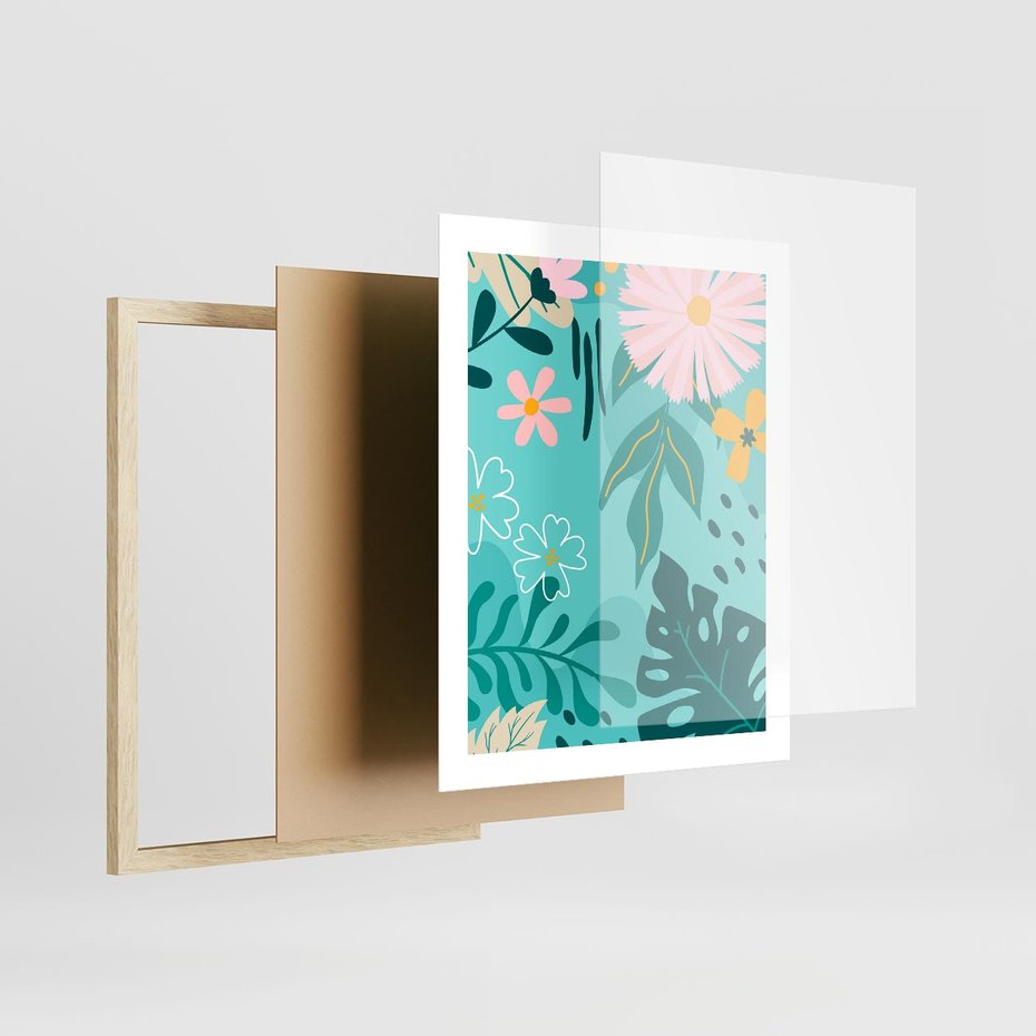 Plakat w ramie 40x50 - Kwiatowe Wibracje - pastelowa kompozycja, kwiaty - rama drewno