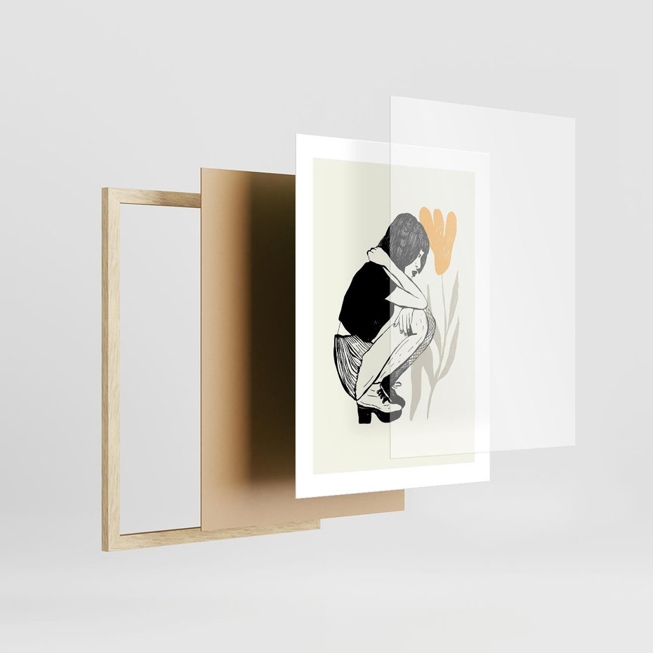 Plakat w ramie 30x40 - Kobiecy Plakat - prosta grafika, kobieta - rama drewno