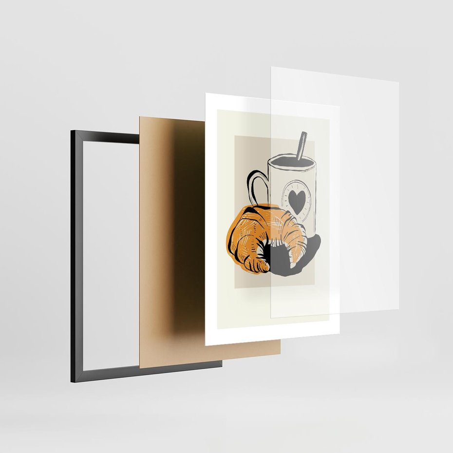 Plakat w ramie 30x40 - Śniadanie z Croissantem - grafika, croisant - rama czarna