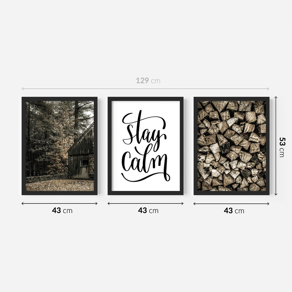 Zestaw obrazy w ramie 40x50 galeria - Spokój, cytat, typografia, rustykalny - rama czarna