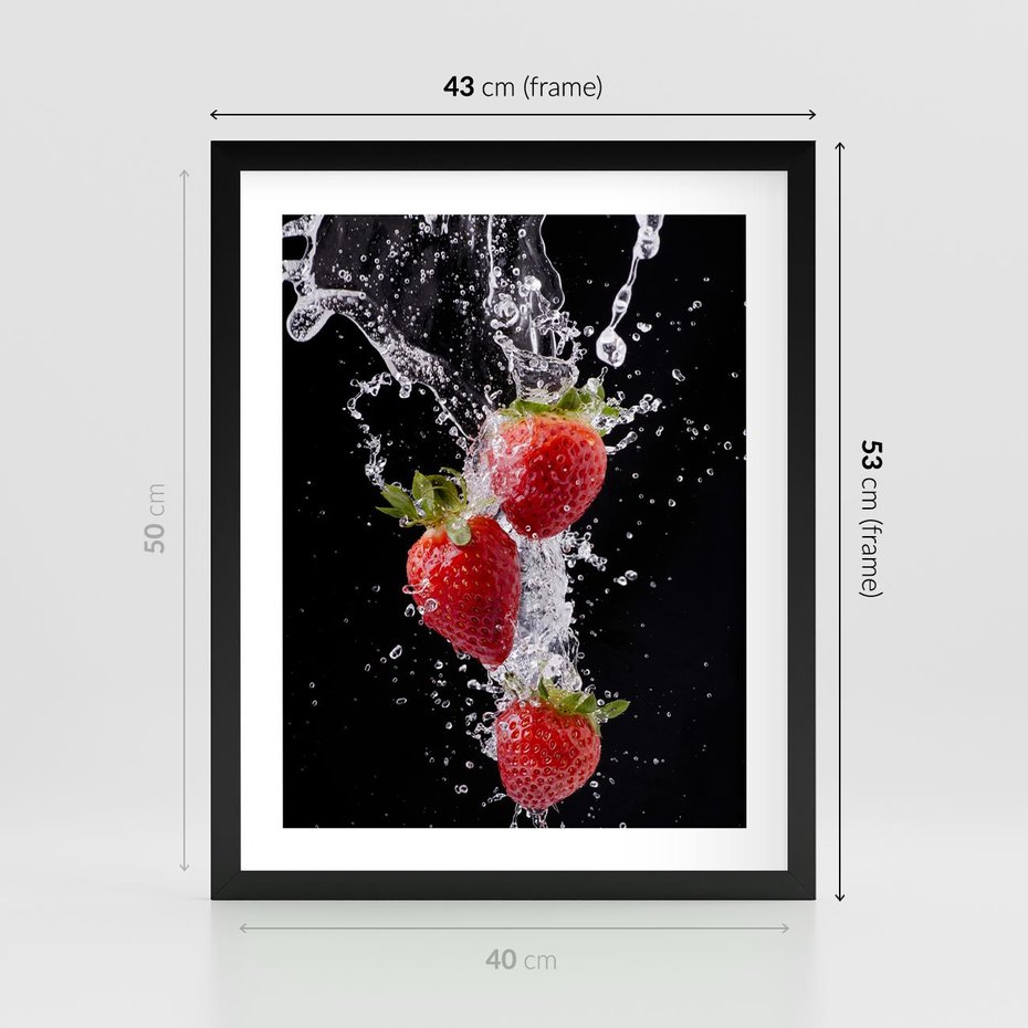 Plakat w ramie 40x50 - Słodki urok truskawek - truskawki, owoce - rama czarna