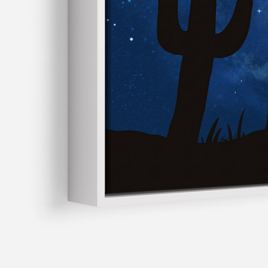 Obraz w ramie 70x100 - Nocne Tajemnice Pustyni - gwieździsta noc, granatowe niebo - rama biała