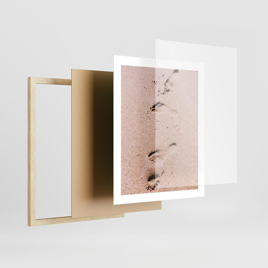 Plakat w ramie 40x50 - Ślady na Piasku - piasek, plaża - rama drewno
