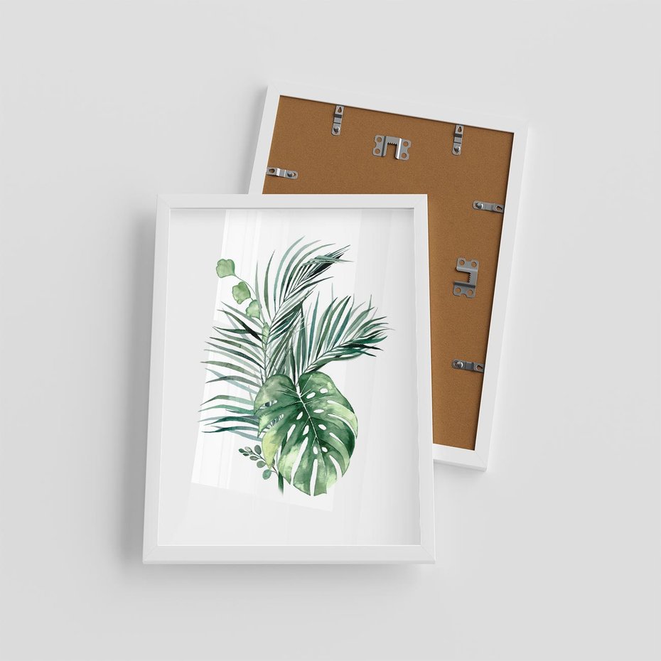 Plakat w ramie 30x40 - Liście i Życie: Akwarelowa Oaza - akwarelowy obrazek, pamy - rama biała
