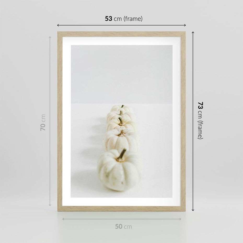 Plakat w ramie 50x70 - Białe Dynie - białe dynie, jesień - rama drewno