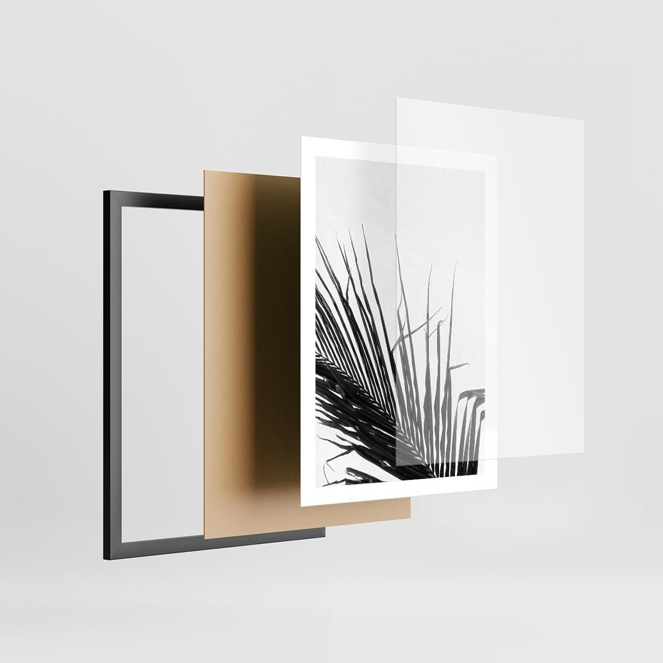 Plakat w ramie 50x70 - Sztuka Natury: Monochromatyczna Palma - palma, czarno białe zdjęcie - rama czarna