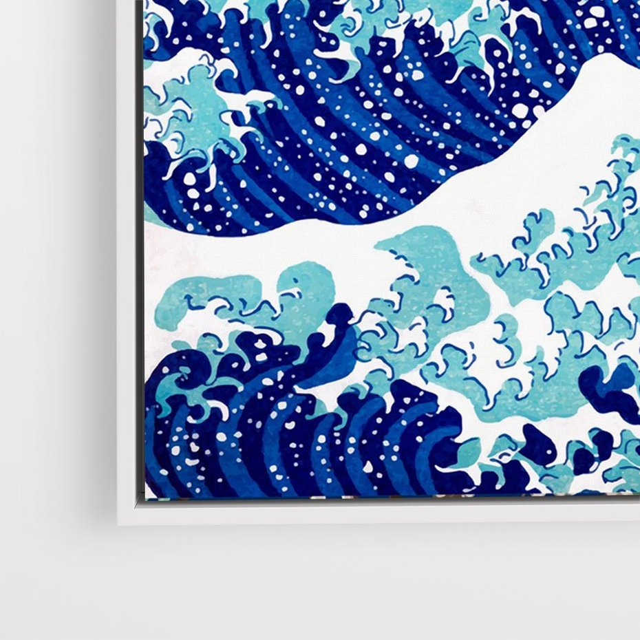 Obraz w ramie 70x50 - Fala Japandi - wielka fala w Kaganawie, obraz Hokusai - rama biała