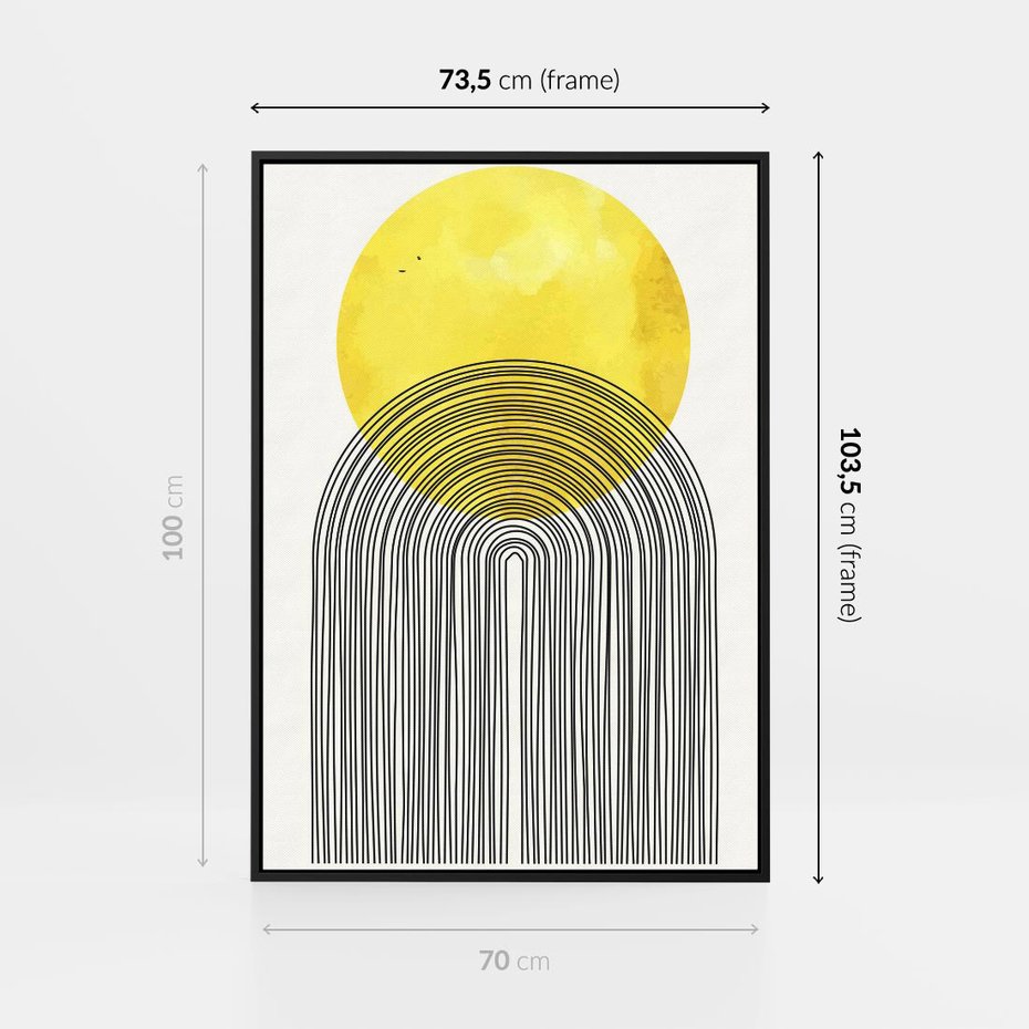 Obraz w ramie 70x100 - Słoneczne Odbicia - geometria, żółte koło - rama czarna