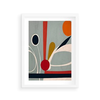 Plakat w ramie 30x40 - Harmonia Kolorowych Impulsów - abstrakcyjny obraz olejny, dziwne formy - rama biała